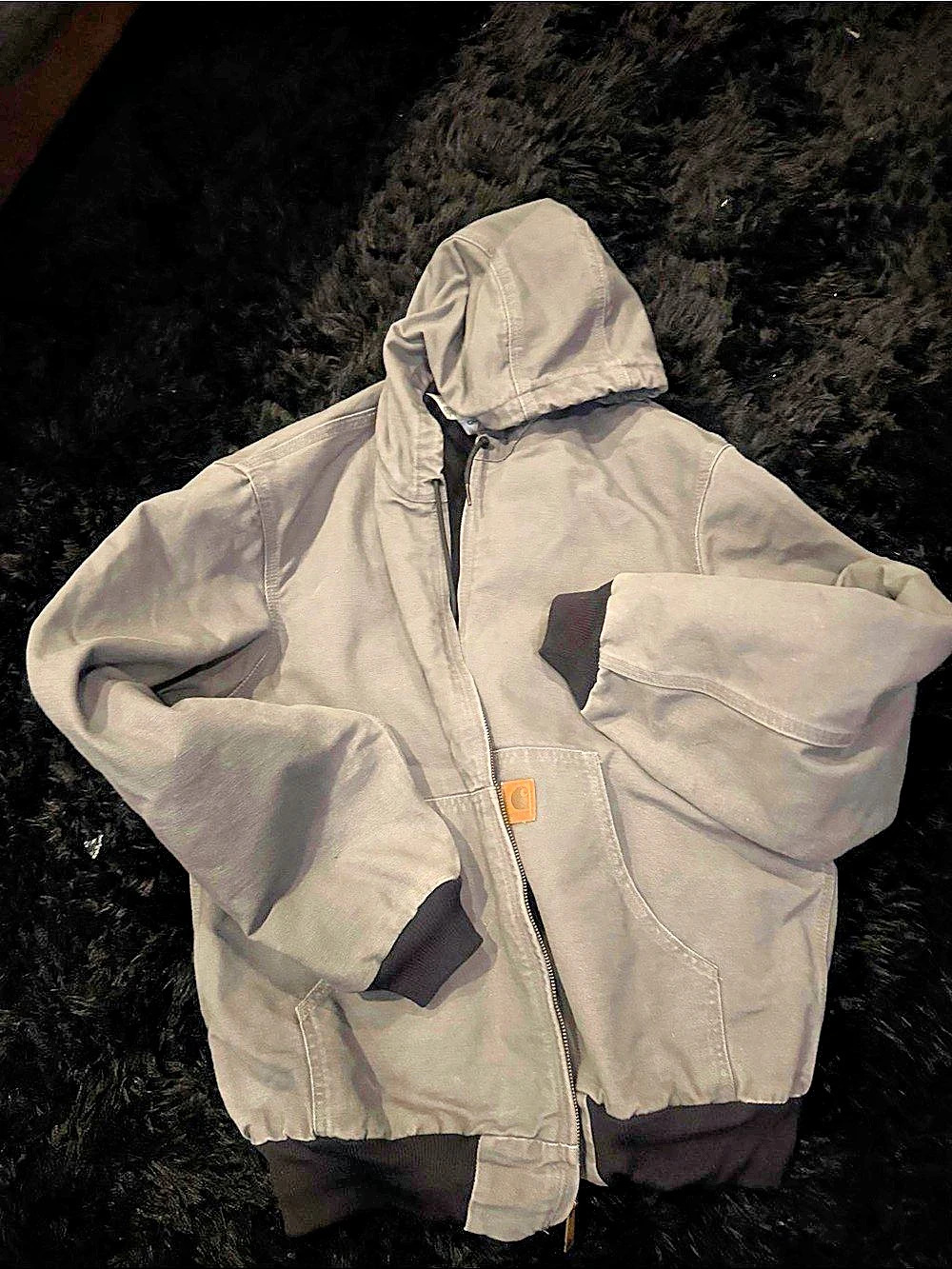 Carhartt Washed Duck Active Jacket Men's Hooded Jacket Gray Size large